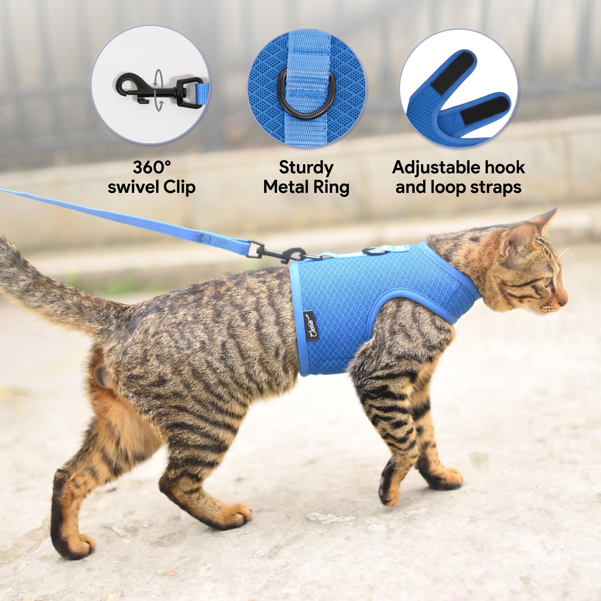 YIZHI MIAOW cat harness shown with the leash attached.