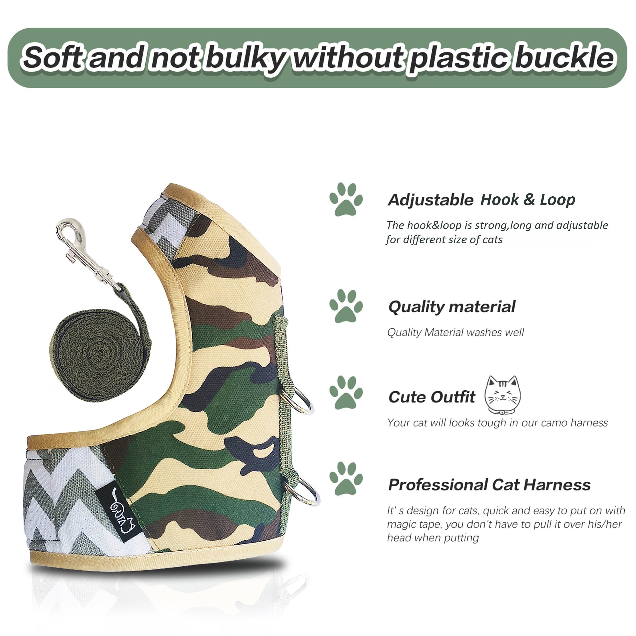 YIZHI MIAOW cat harness close-up highlighting its padded vest construction.