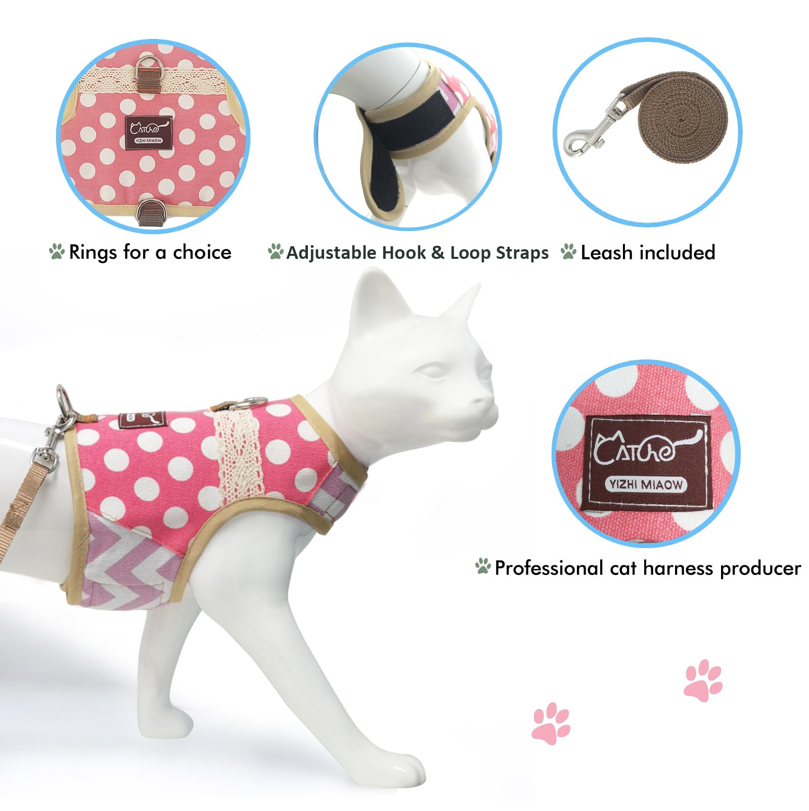 YIZHI MIAOW cat harness detail showing the padded vest construction.