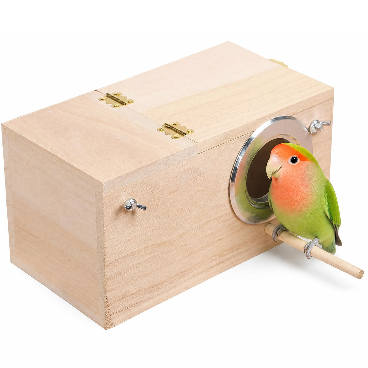 YJJKJ parakeet nest box shown from the front.