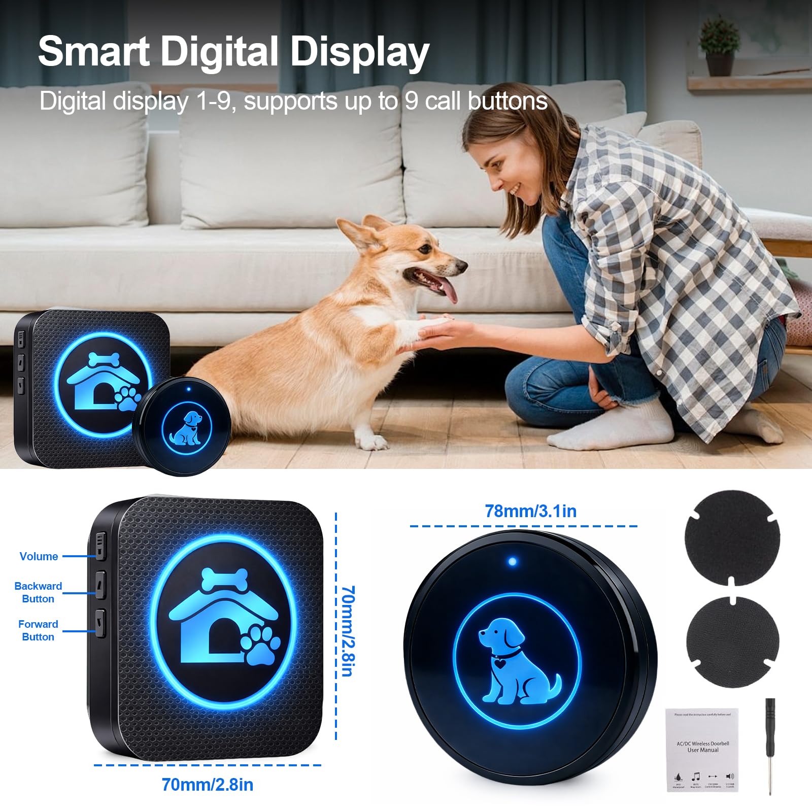 Yoiilifee wireless dog doorbell shown with its Velcro installation.