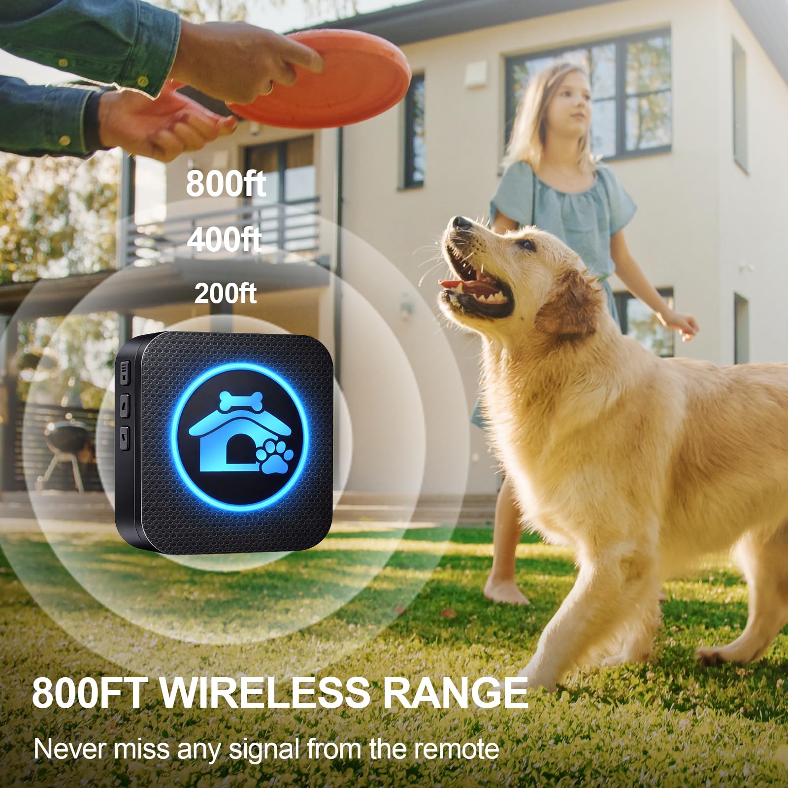 Yoiilifee wireless dog doorbell shown in an outdoor setting.