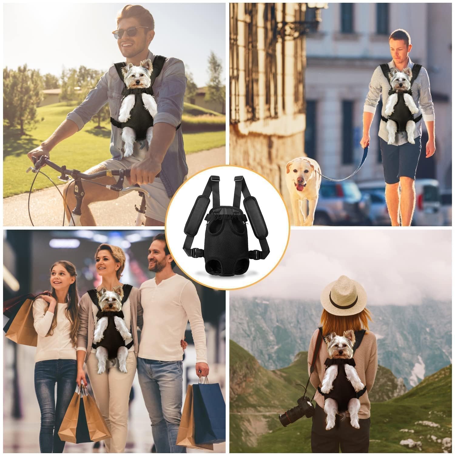 YUDODO pet carrier backpack worn in front while carrying a small pet.