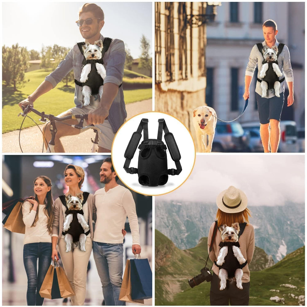 YUDODO pet carrier backpack worn in front while carrying a small pet.