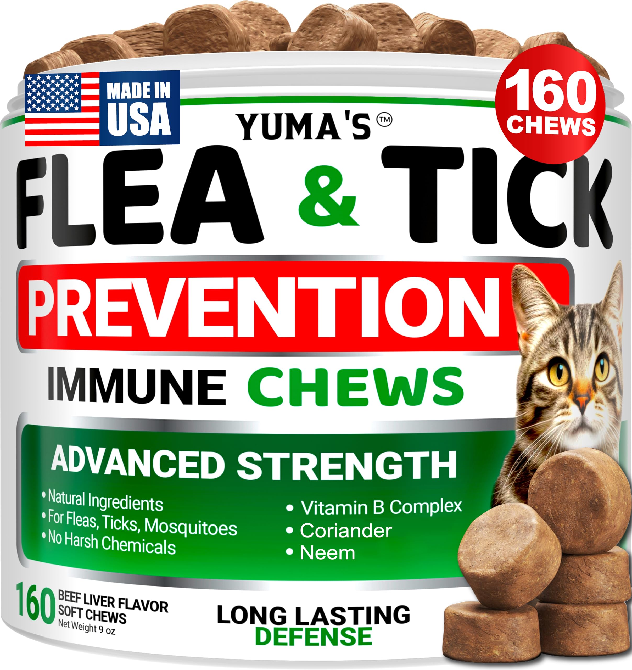 YUMA'S cat flea and tick chews shown from the front.