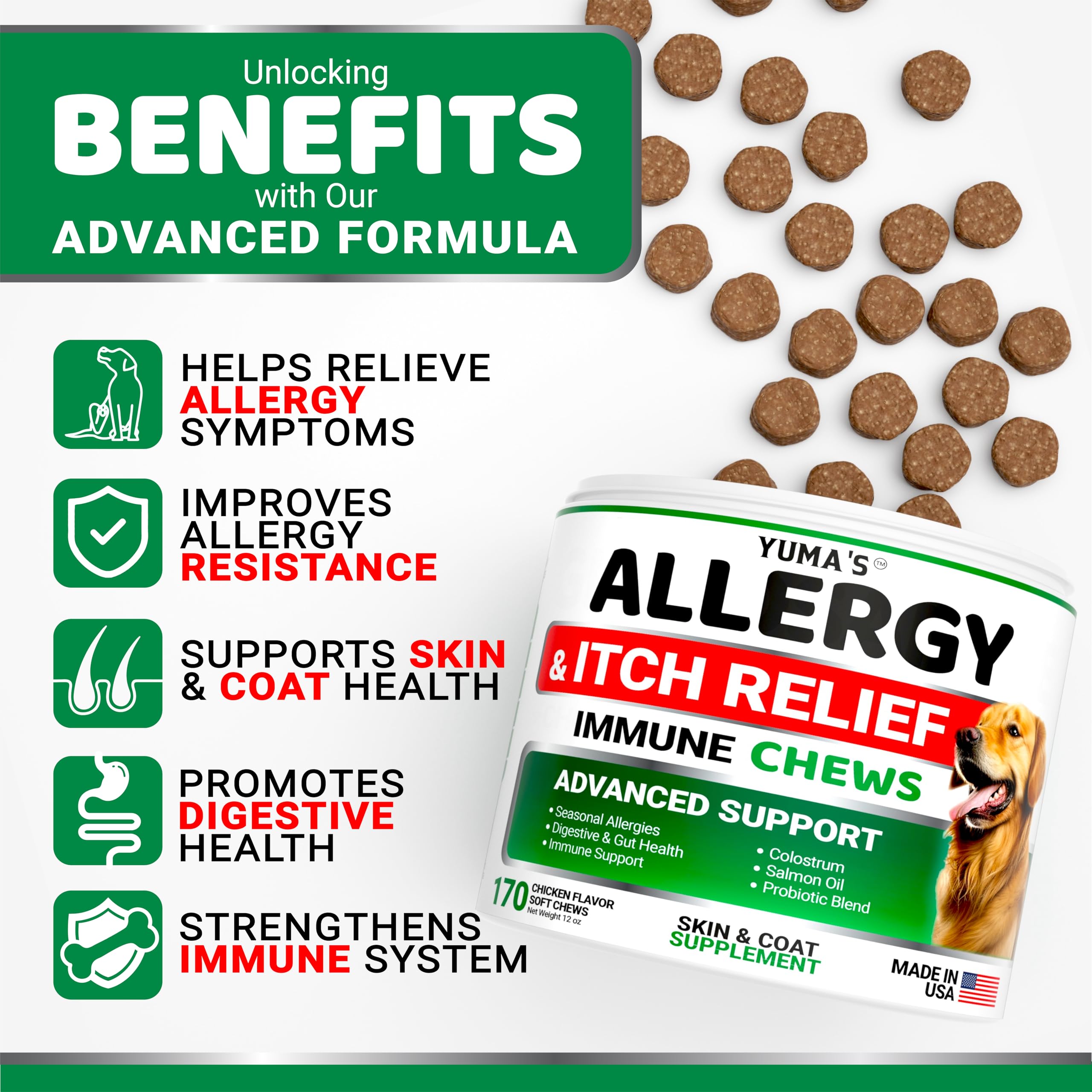 YUMA'S Dog Allergy Relief Chews package shown at an angle.