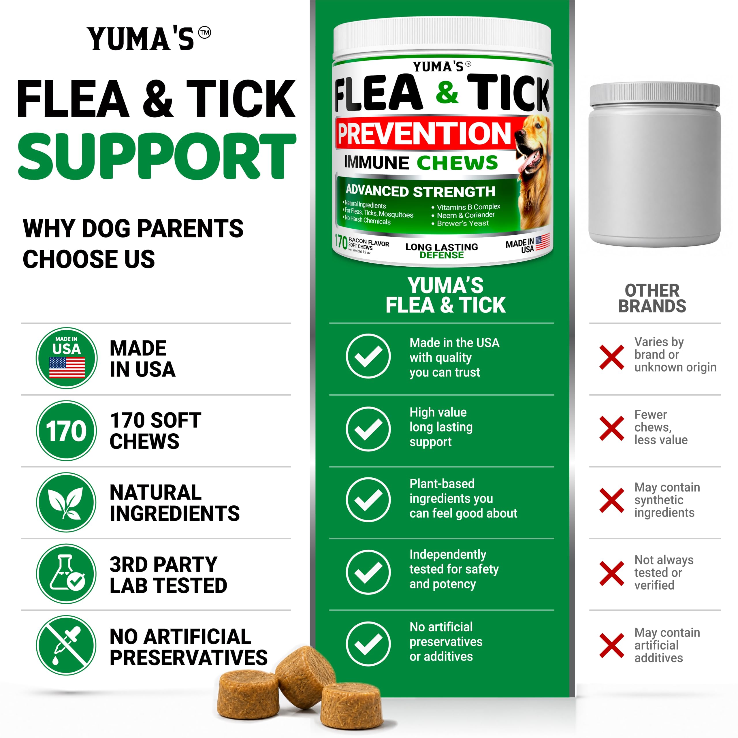 YUMA'S dog flea and tick chews shown for daily use.