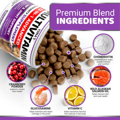 YUMA'S Dog Multivitamin Chews highlighted for glucosamine and joint support.