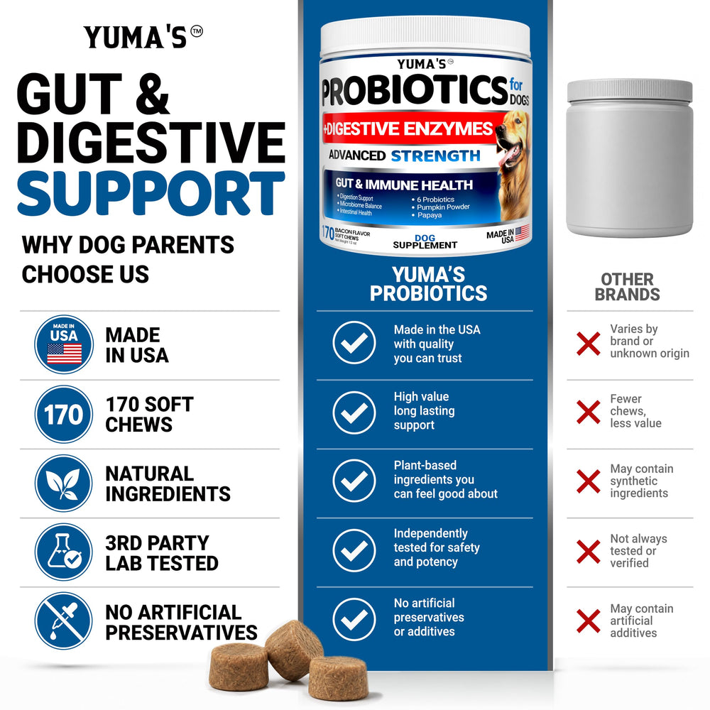 YUMA'S dog probiotic chews made for dogs of different ages and sizes.