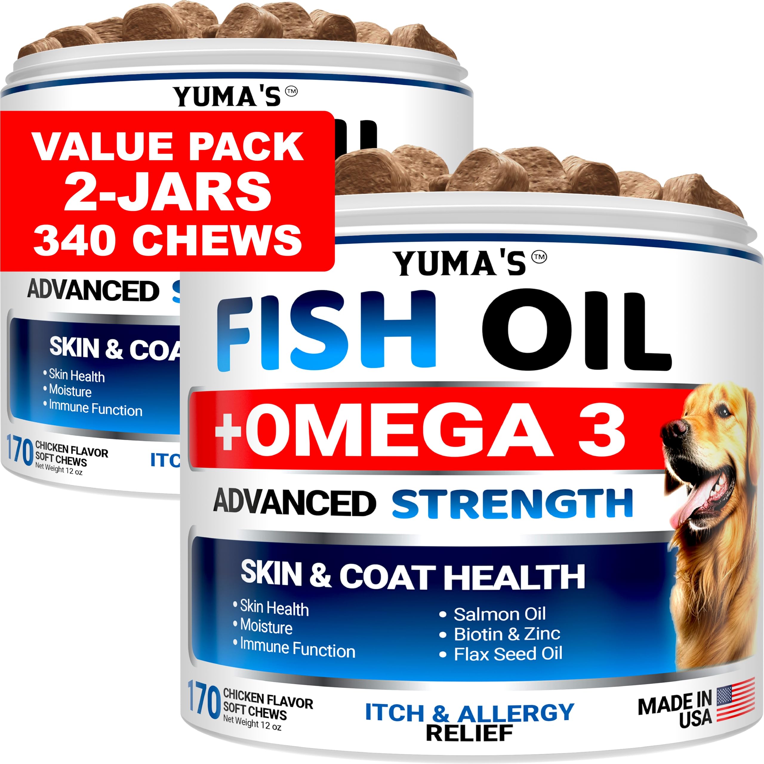 YUMA'S Omega 3 Fish Oil for Dogs shown from the front.