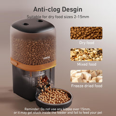 Yuposl automatic cat feeder dispensing outlet for dry kibble.