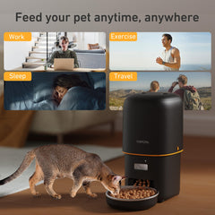 Yuposl automatic cat feeders arranged as separate feeding stations for multiple pets.