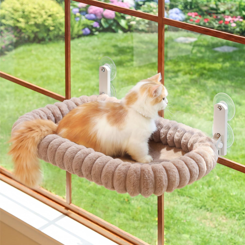 Zakkart SnugCloud Foldable Cat Window Perch shown from the front in brown.