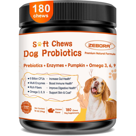 ZEBORA dog probiotic soft chews package shown from the front.