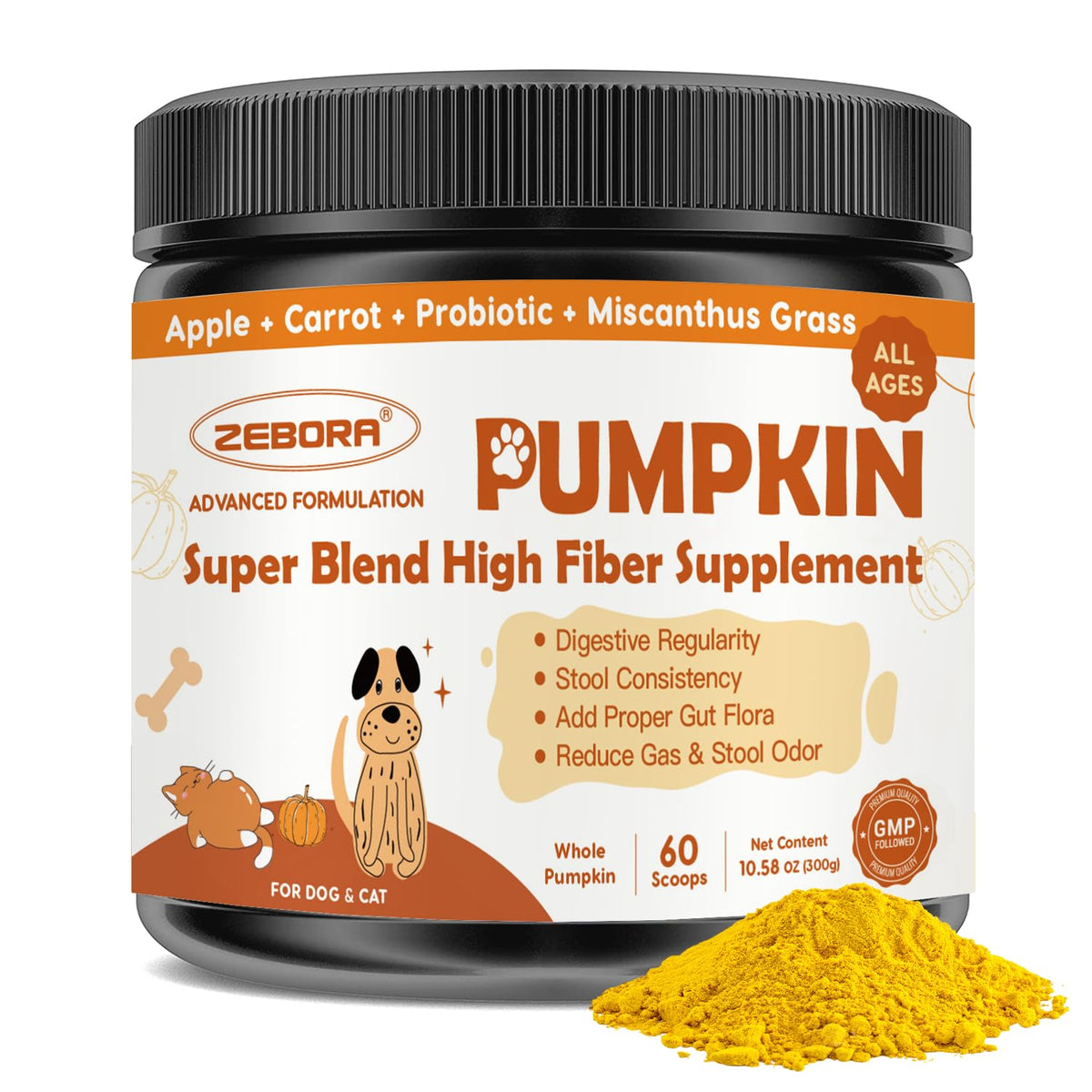 ZEBORA pumpkin fiber powder container shown from the front.