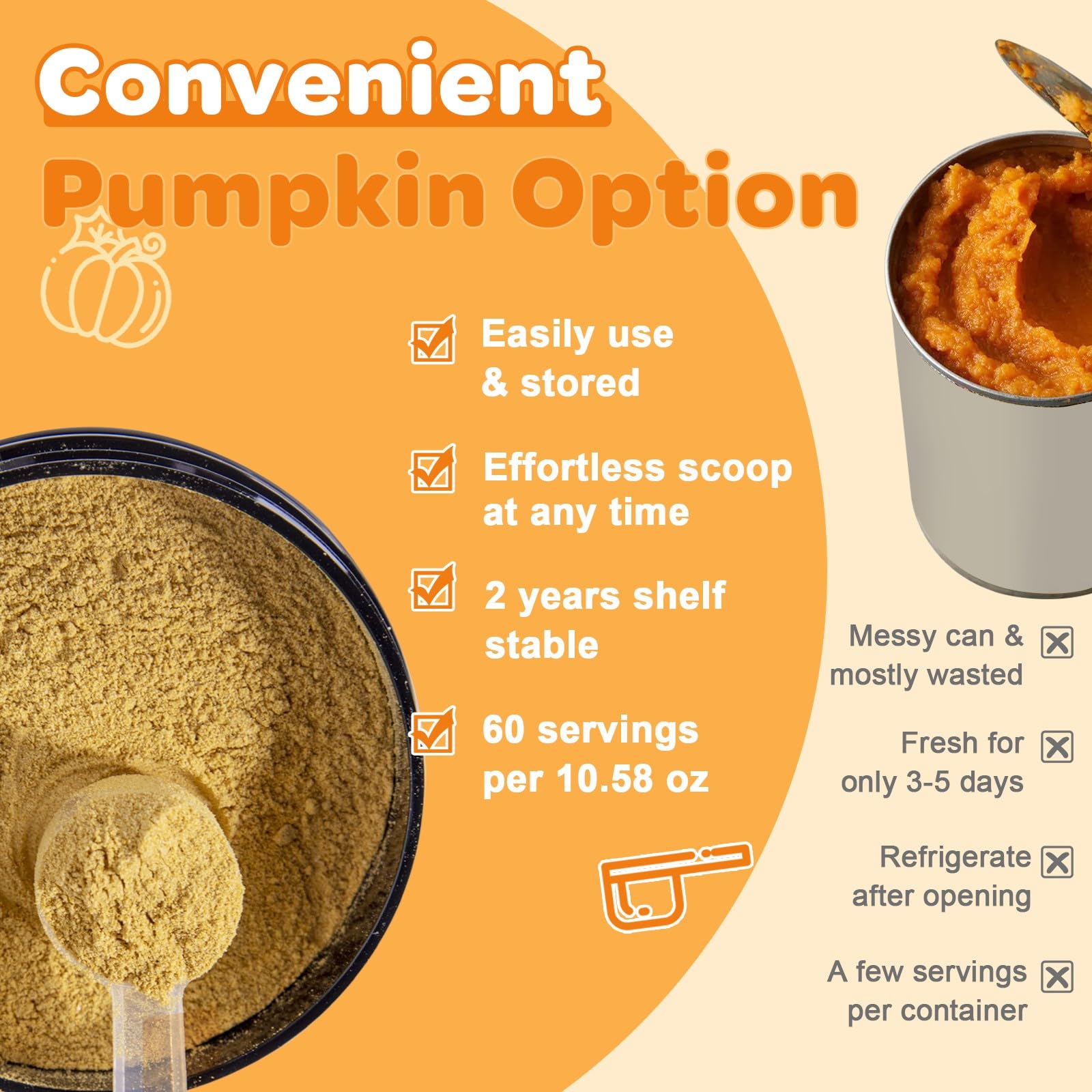 ZEBORA pumpkin fiber powder sprinkled over pet food as a topper.