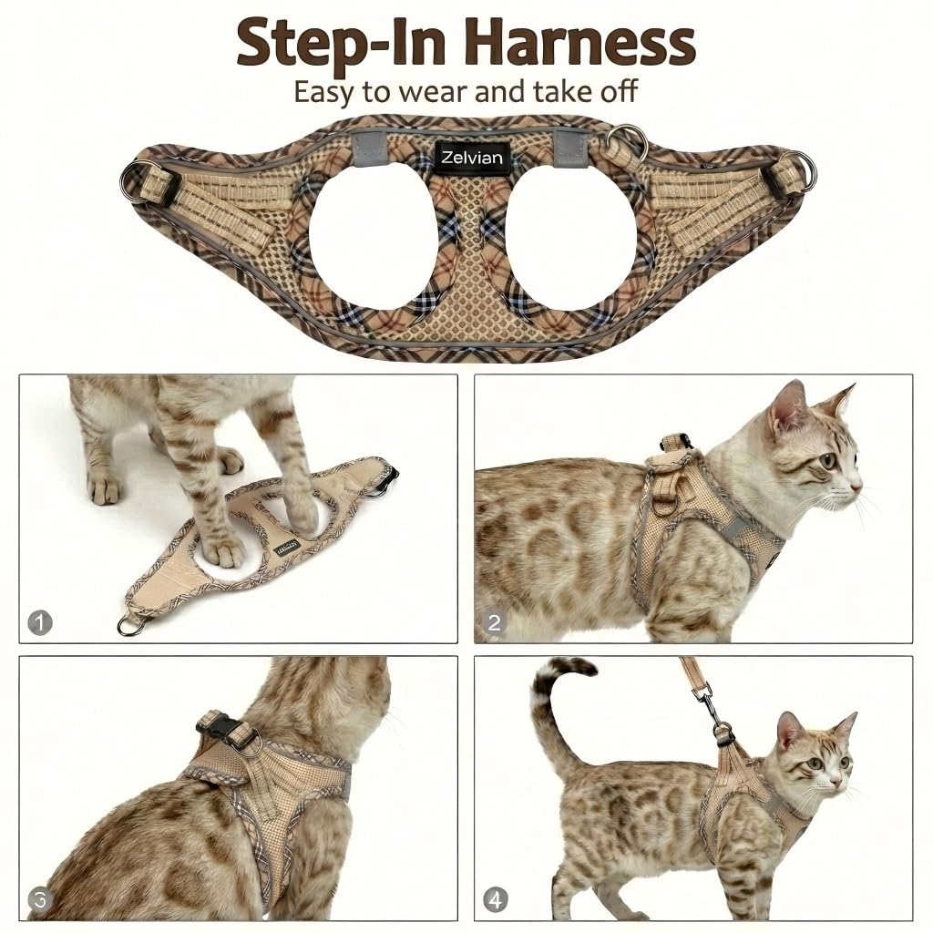Zelvian cat harness and matching leash shown together.