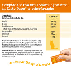 A cat enjoying a Zesty Paws Cat Allergy Relief lickable treat.