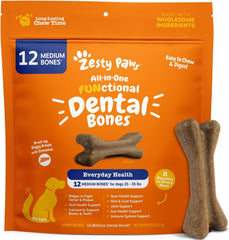Zesty Paws dental dog bones shown from the front.