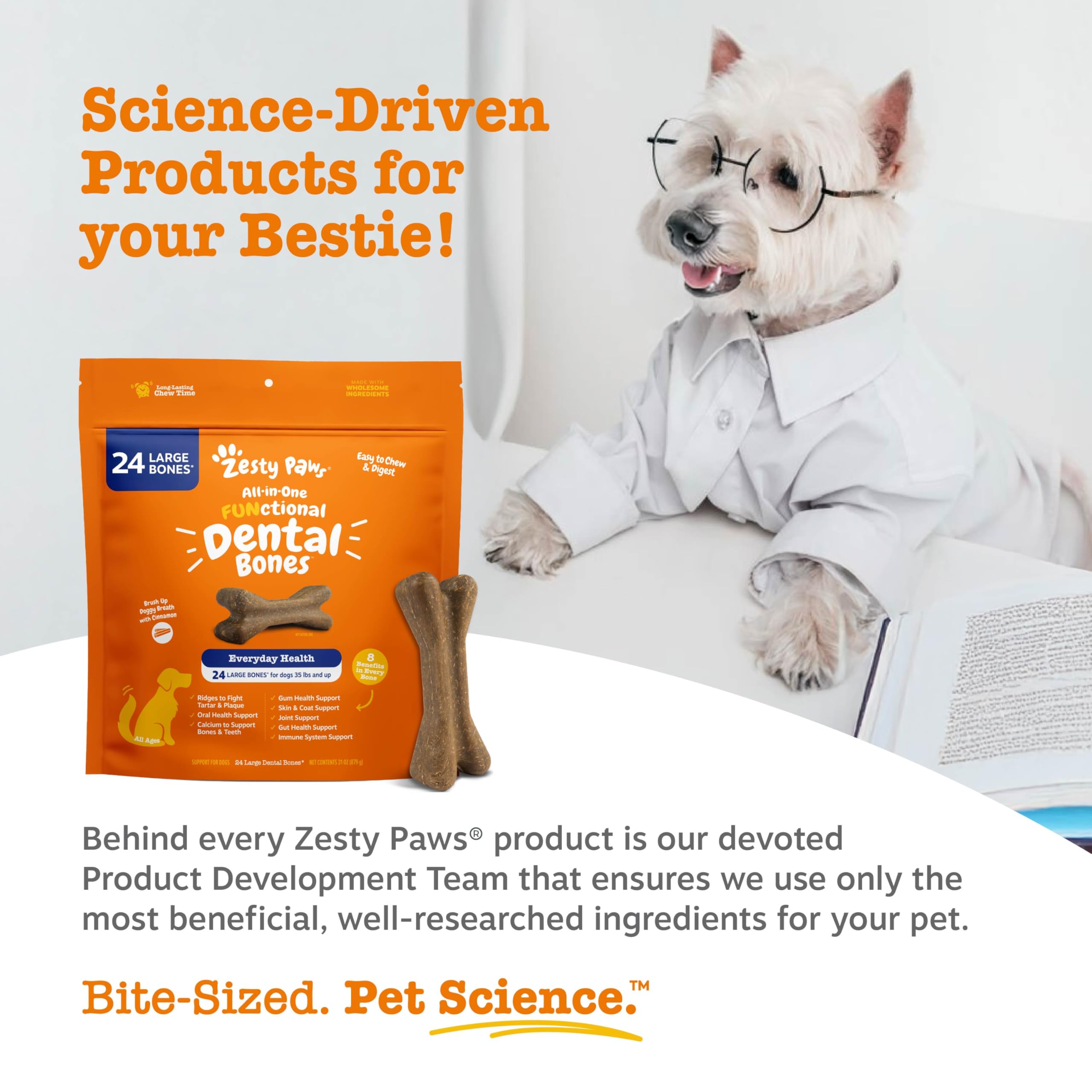 Side view of a Zesty Paws dental dog bone.