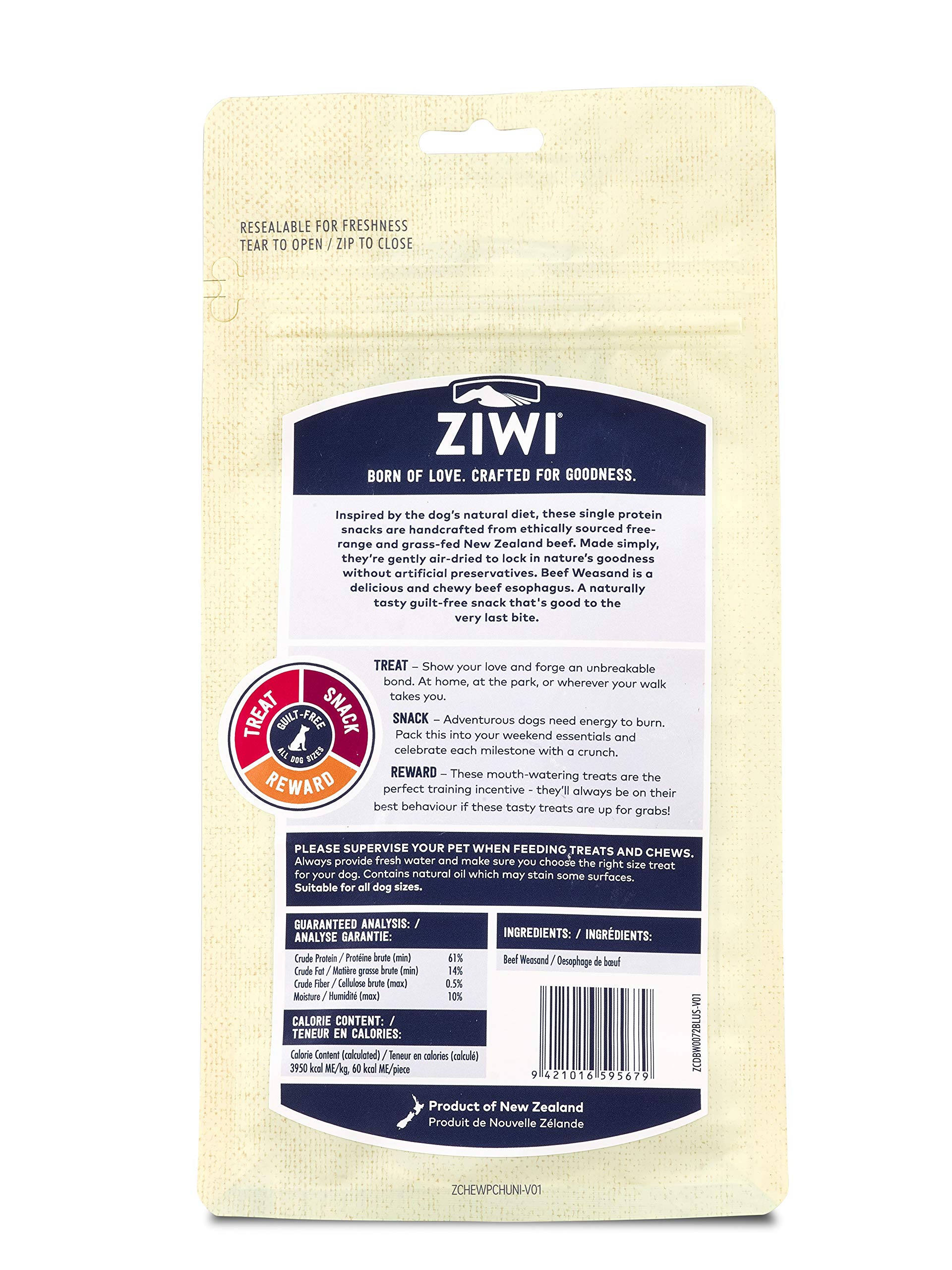Close-up view of the beef weasand chew in ZIWI Beef Weasand Dog Treats.