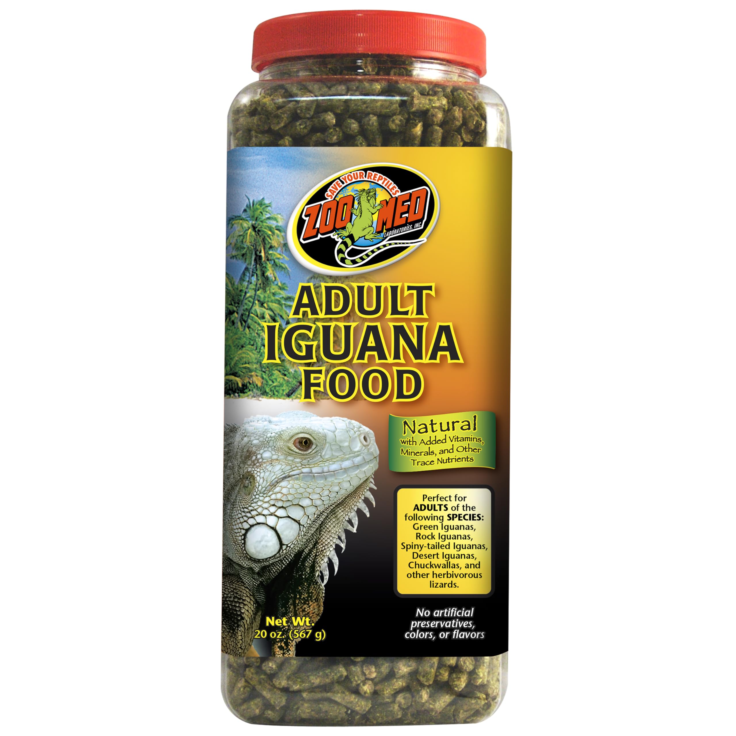 Zoo Med Natural Iguana Food Formula with the adult formula label shown.