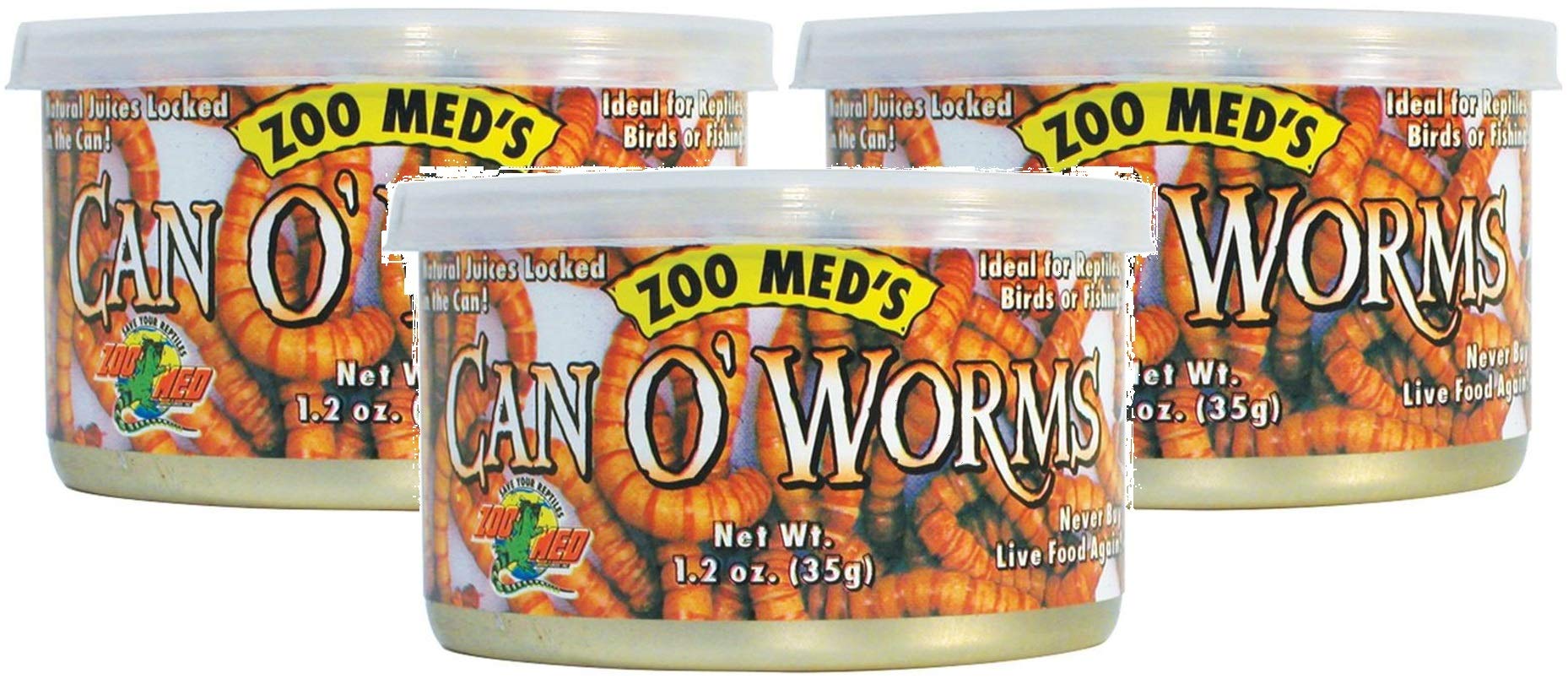 Zoo Med Can O Worms three-pack cans shown from the front.