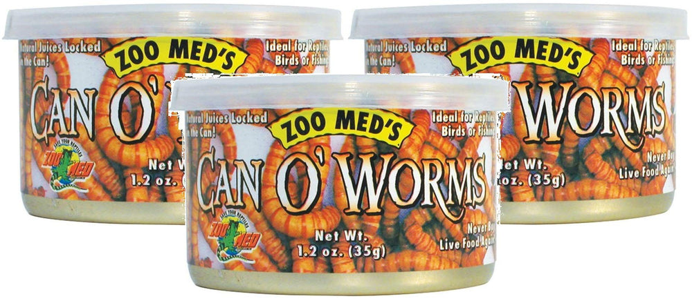 Zoo Med Can O Worms three-pack cans shown from the front.
